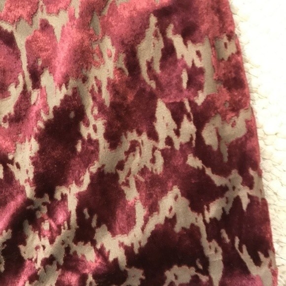 Solemios Dark Red Stretch Mini Skirt Velvet Fabric Micro Mini Burn Out - Picture 6 of 7